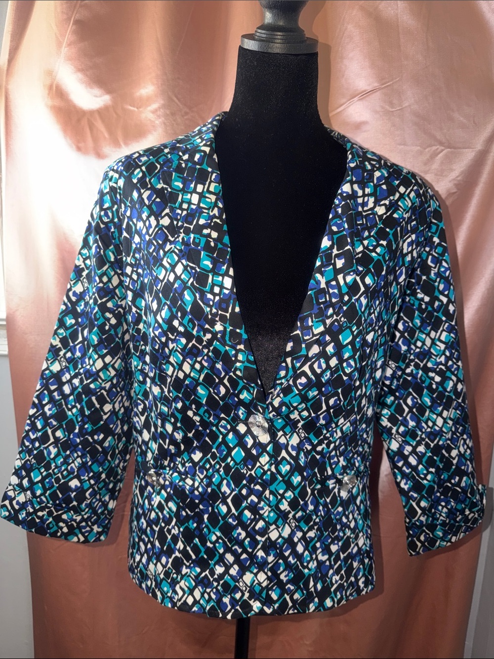 Covington Blue Teal Geometric Print Blazer